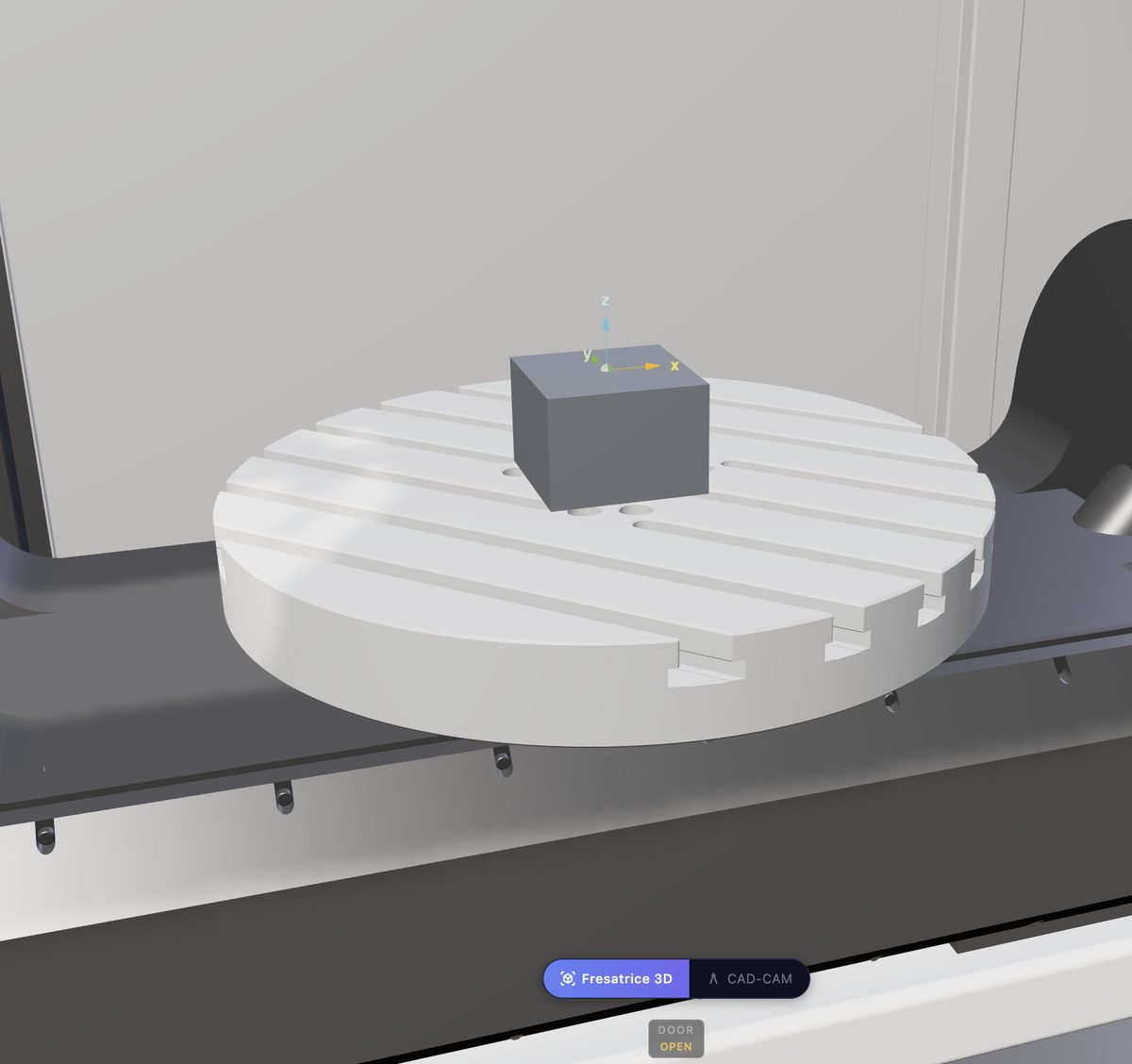 CNC Code Desktop: la fresatrice 5 assi in 3D, con il grezzo montato sulla tavola rotante