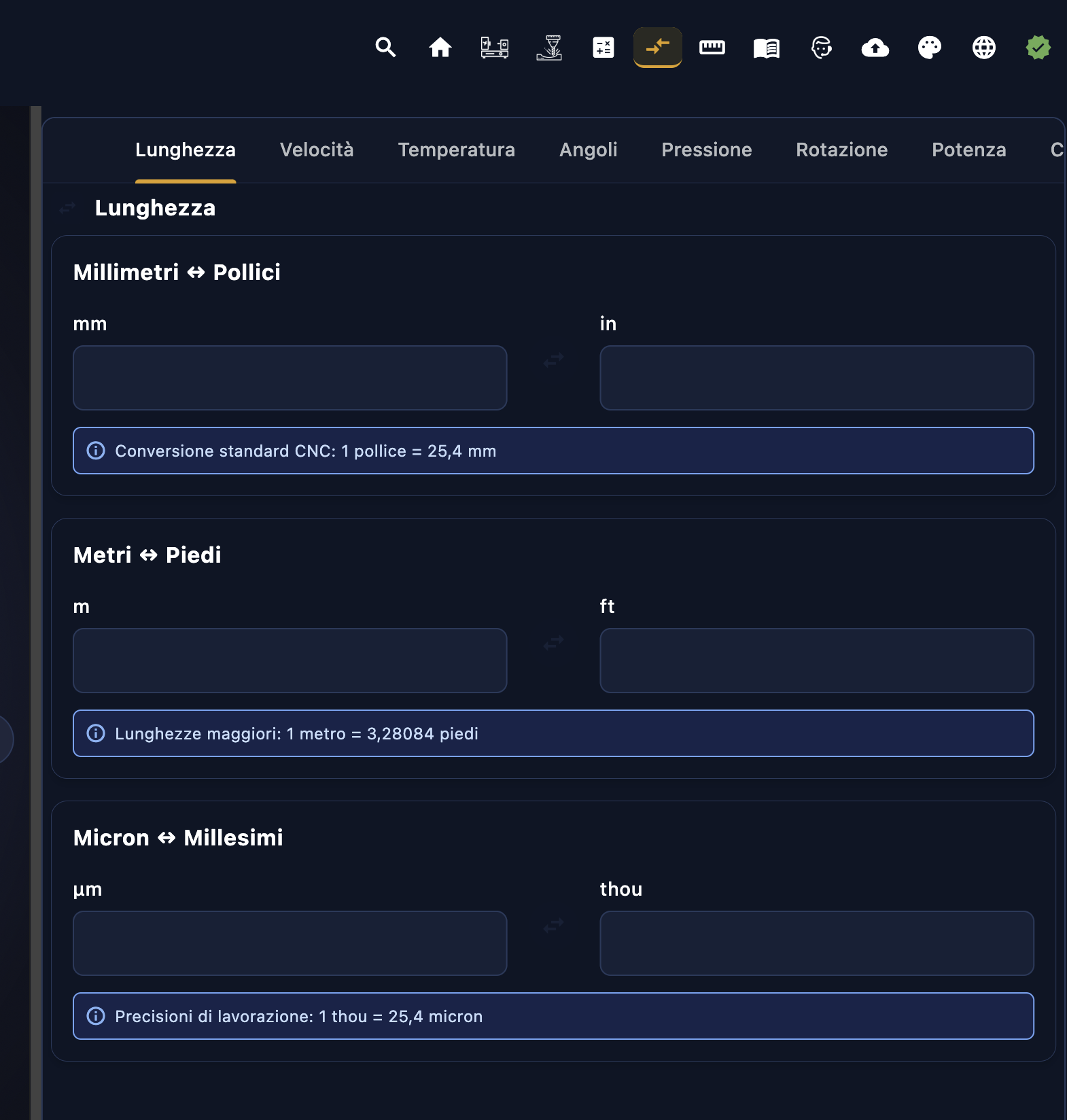 Sezione Convertitore — tab Lunghezza