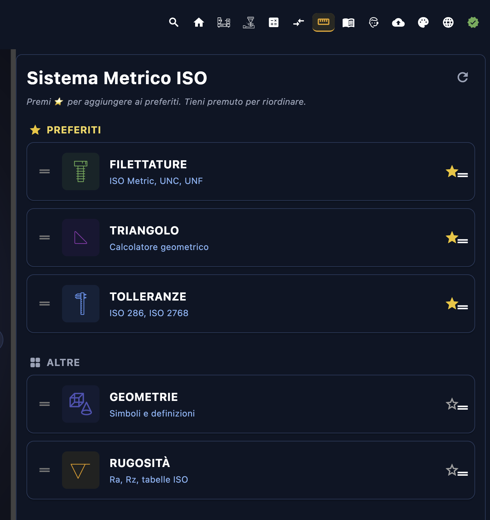 Sistema Metrico ISO — schermata principale