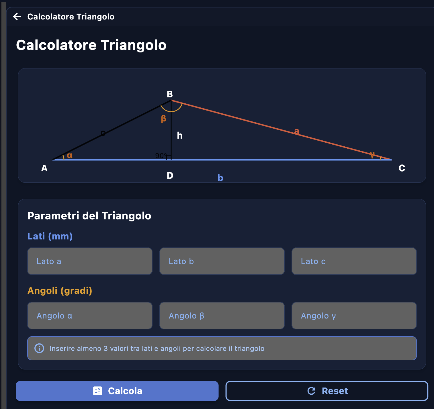 Calcolatore Triangolo