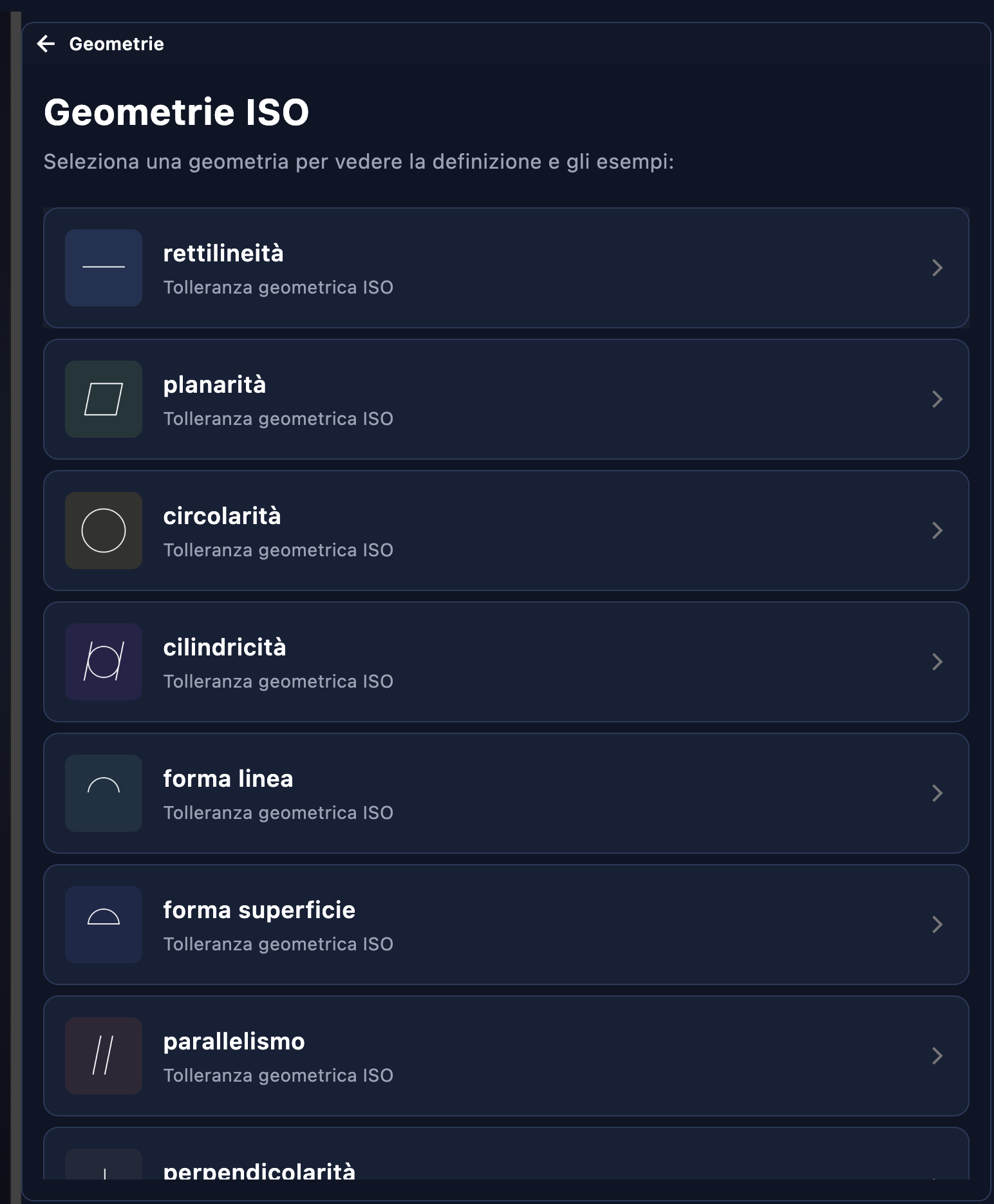 Geometrie ISO — lista tolleranze geometriche