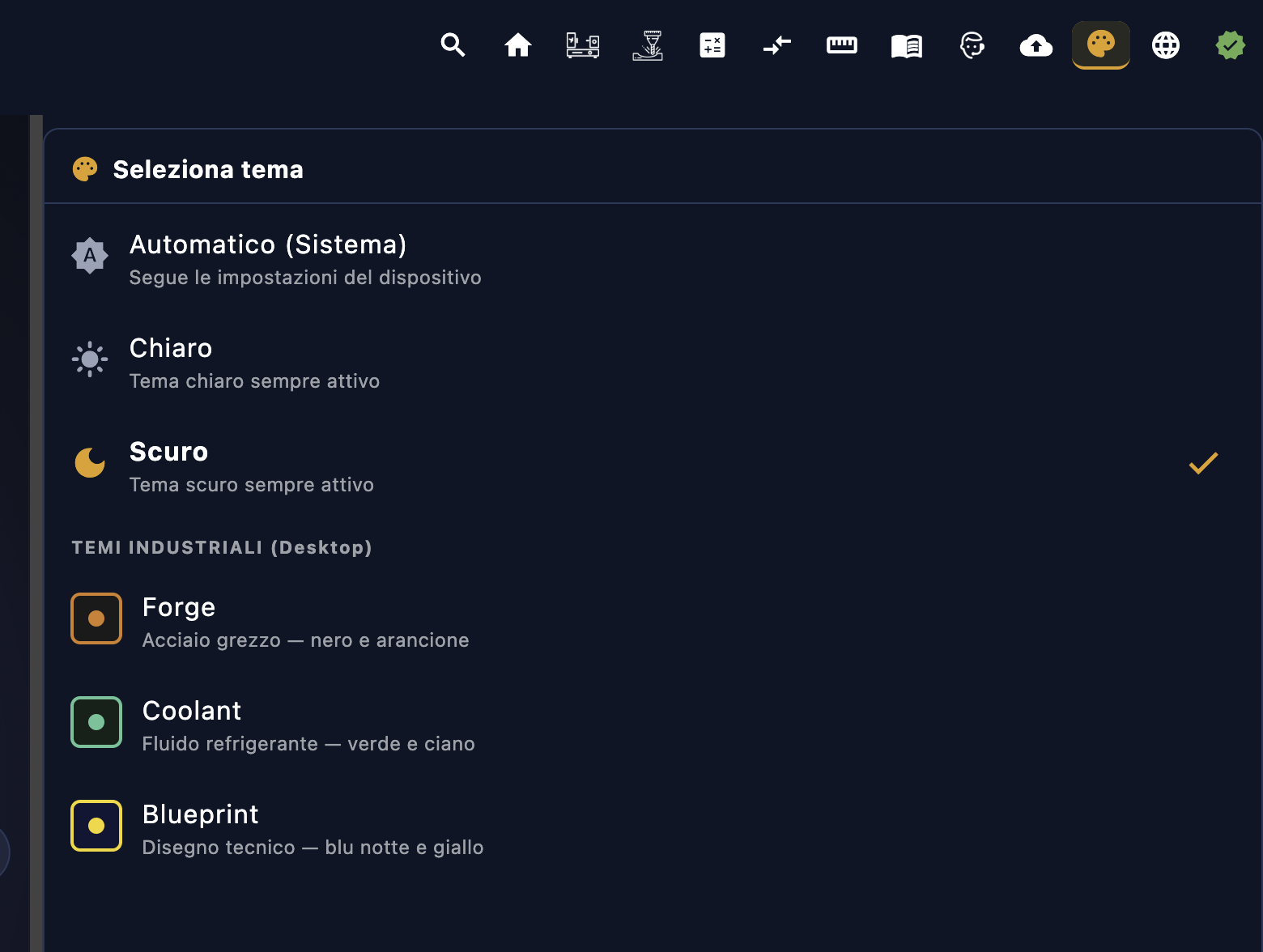 Schermata selezione Tema