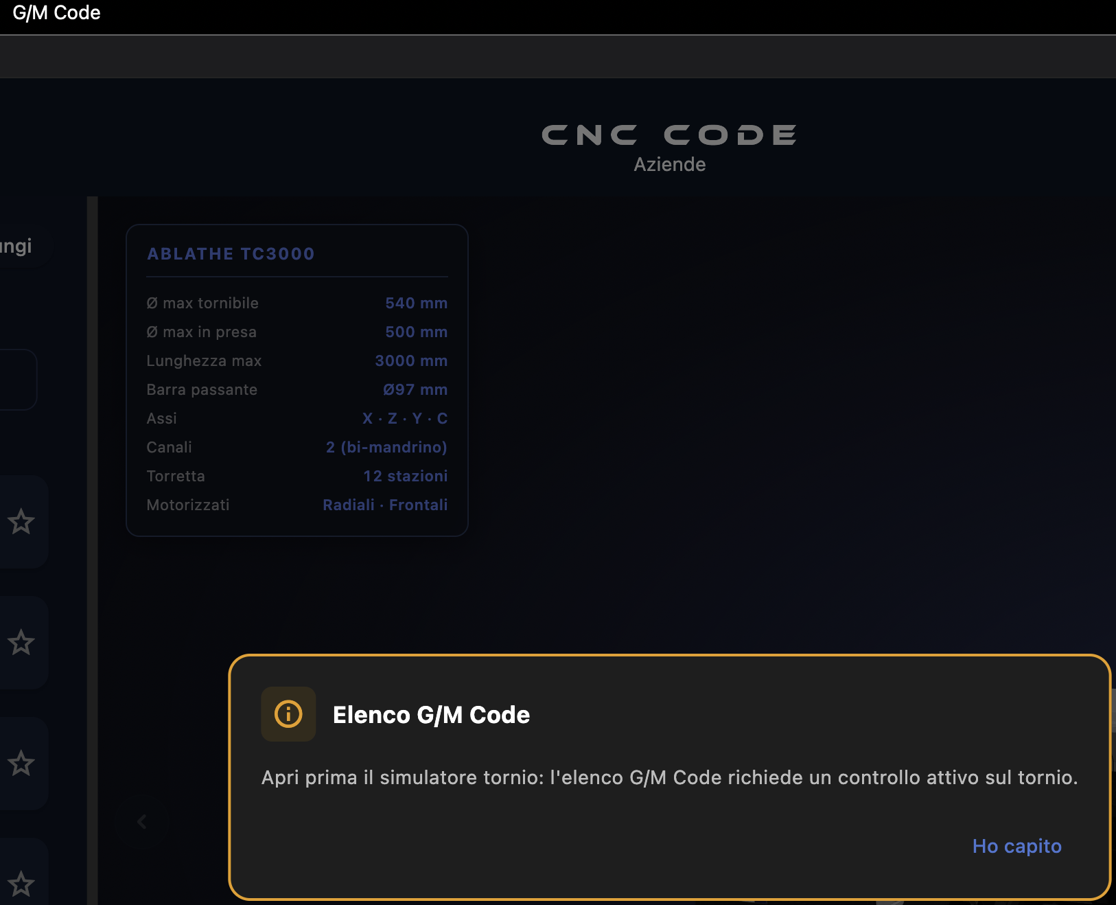Menu G/M Code — voce non disponibile dalla home