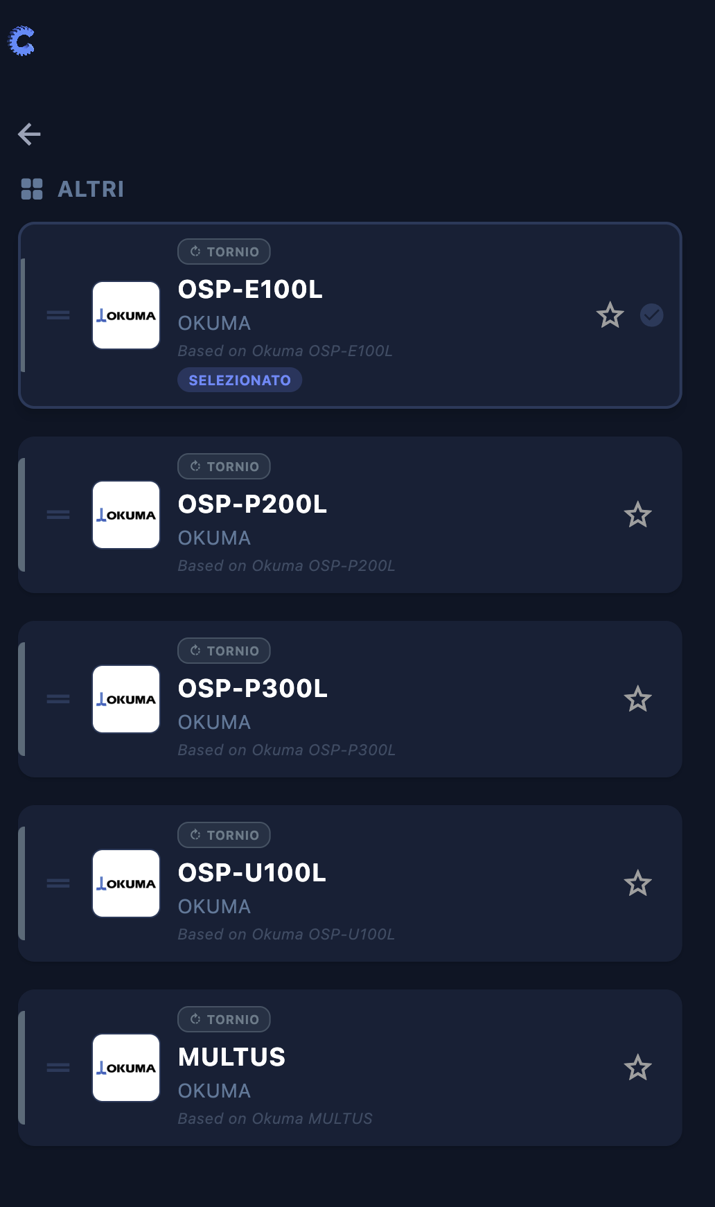 Controlli disponibili per un brand CNC