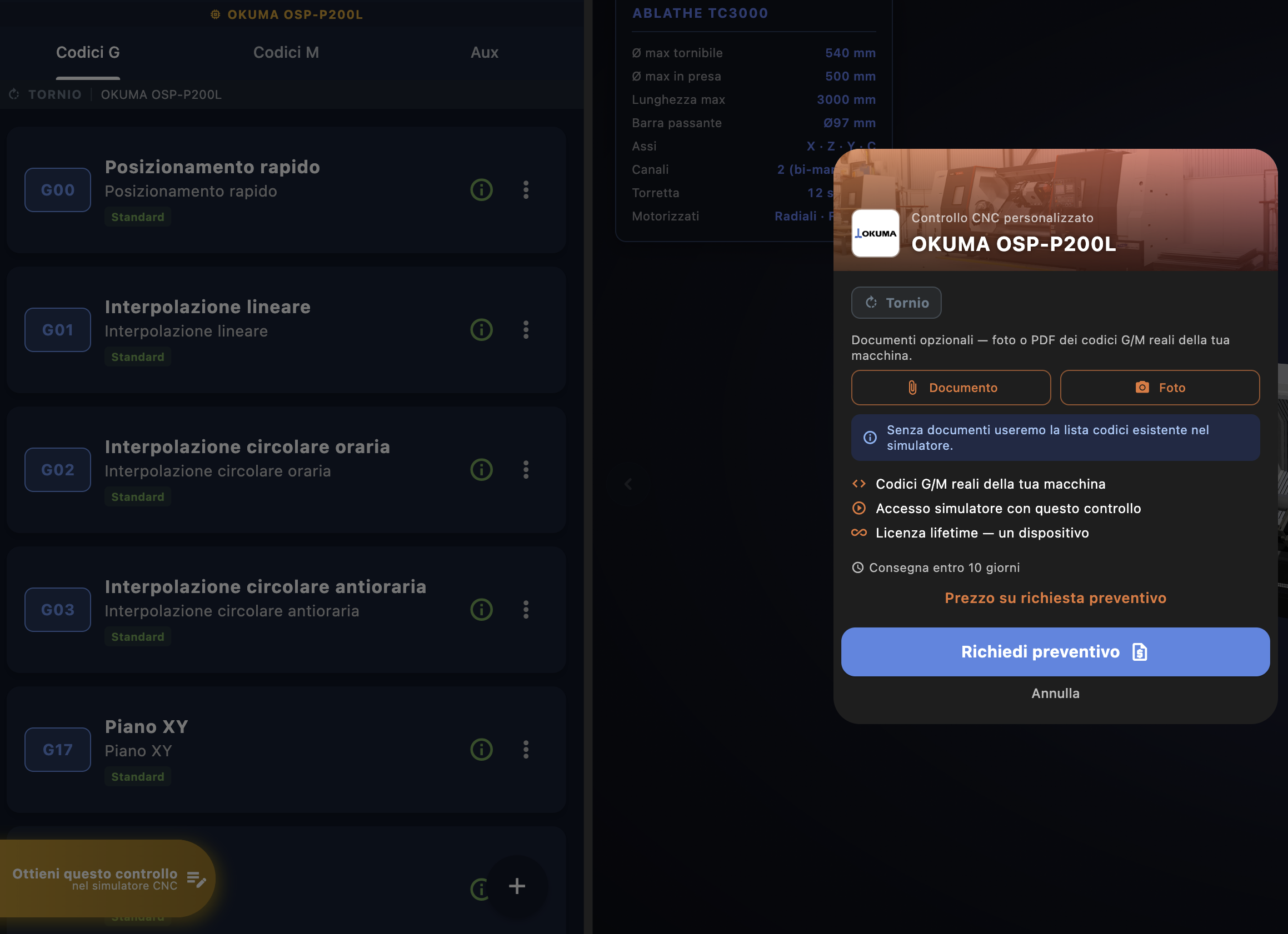 Dialogo Controllo Custom aziende — Richiedi preventivo con upload documenti