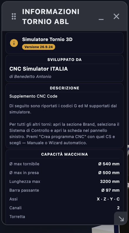 Informazioni Tornio ABL — sviluppato da, descrizione e capacità macchina