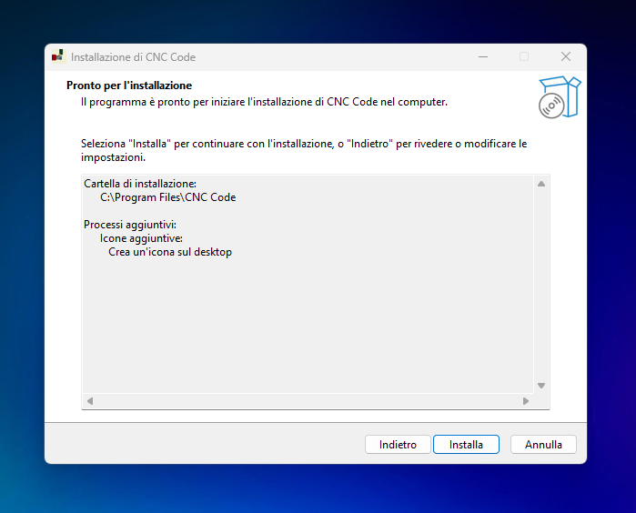 Riepilogo pronto per l'installazione