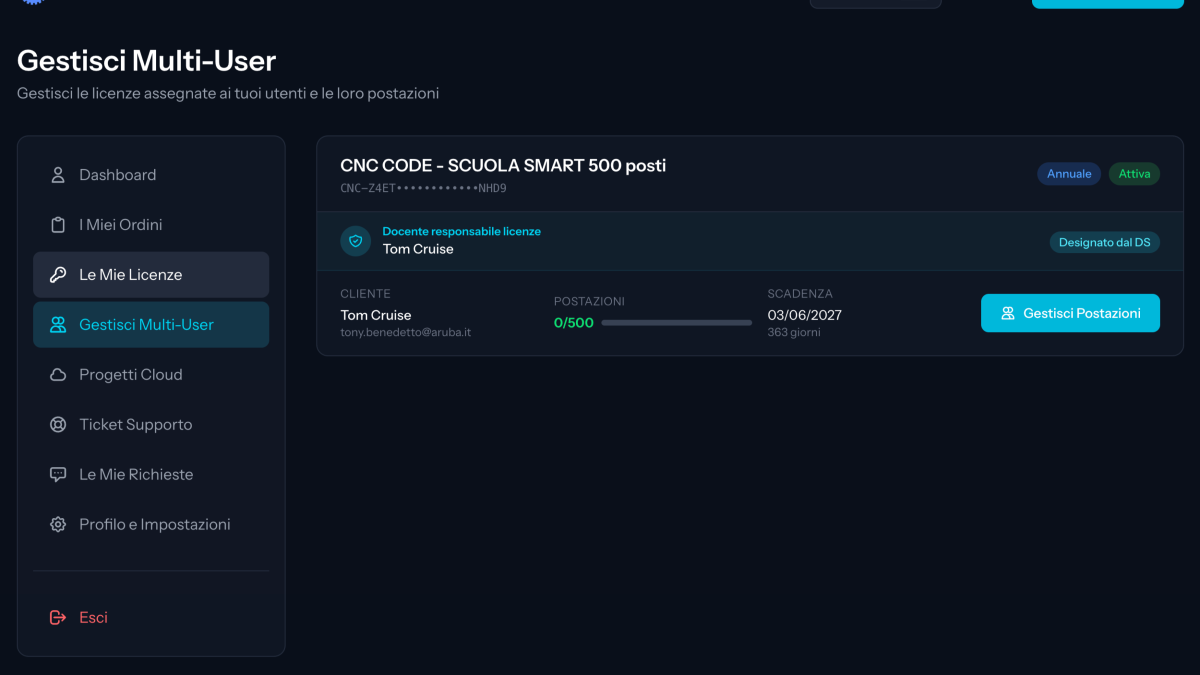 Come gestire la Multi-Licenza CNC CODE