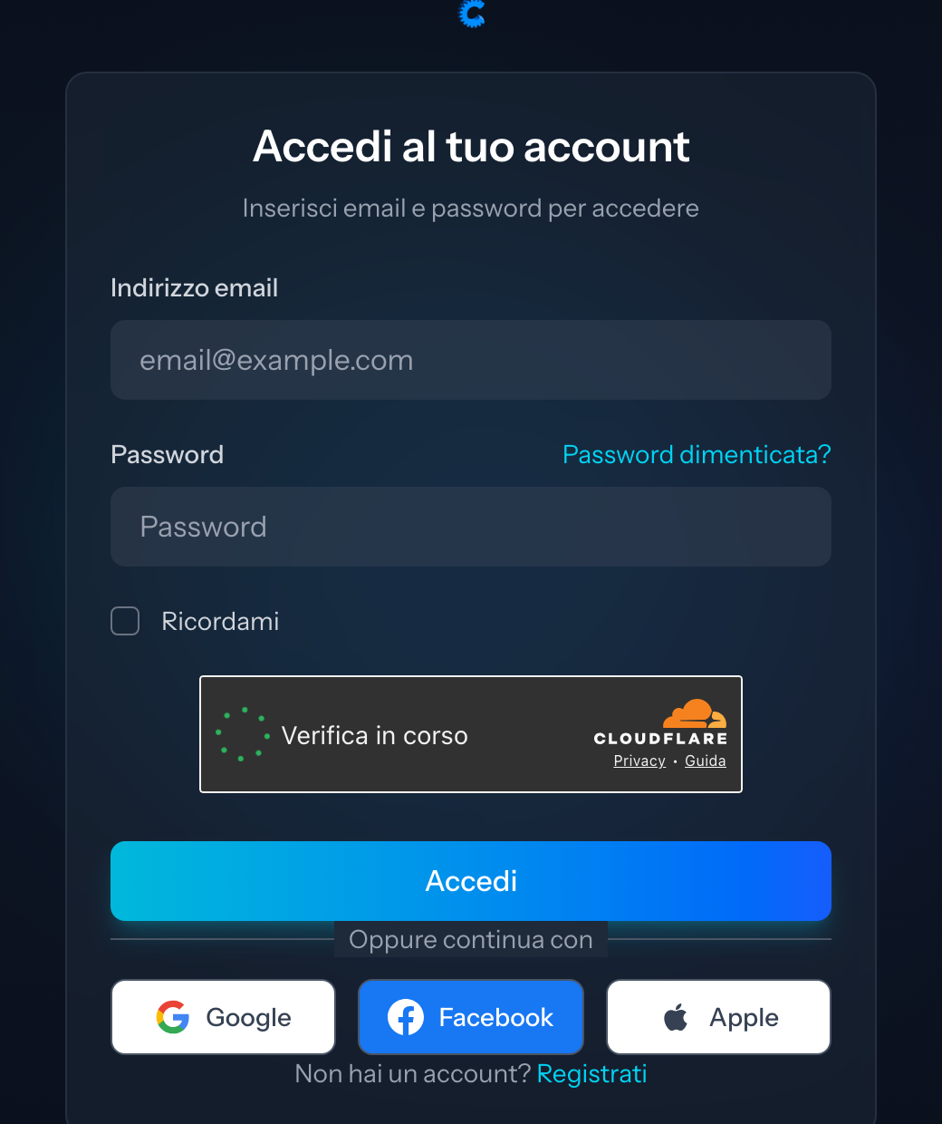 Credenziali login e Social login